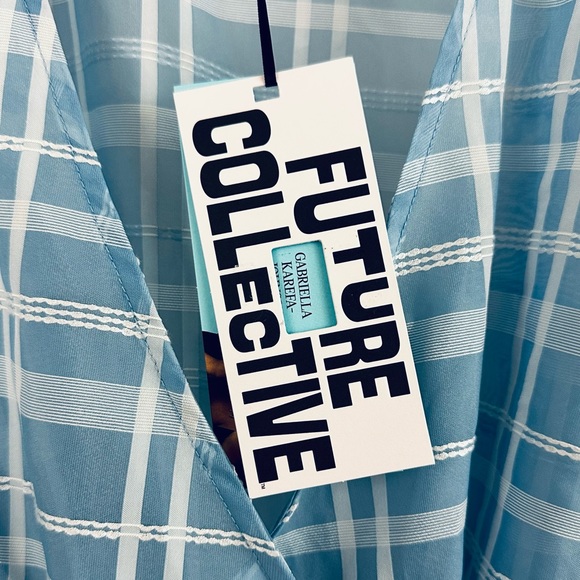 Future Collective - Wrap Semi Sheer V Neck Blouse Balloon 3/4 Sleeves Me… - Picture 6 of 9